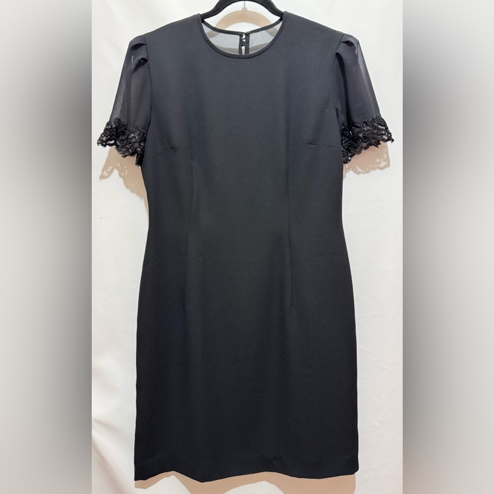 Donna Morgan Petites Black Classic Sheath Embellished Sequined Bow Dress Size 10